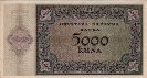 Croatian 5,000 Kuna (15-7-1943): Reverse