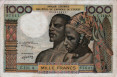 Ivorean 1,000 Francs ND(1965-77): Front