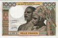 Ivorean 1,000 Francs ND(1977): Front