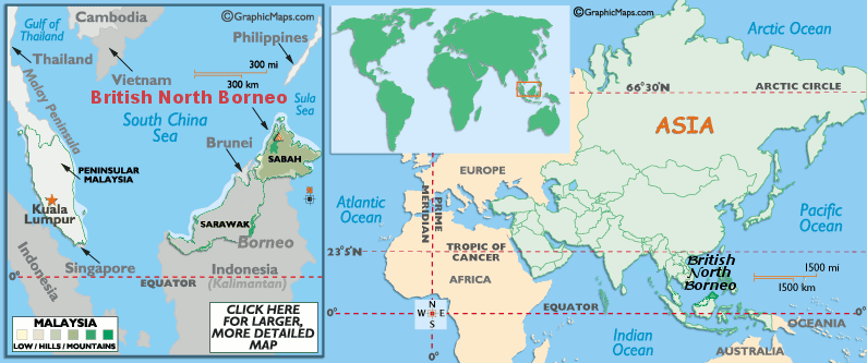 Mappa del Borneo Britannico del Nord