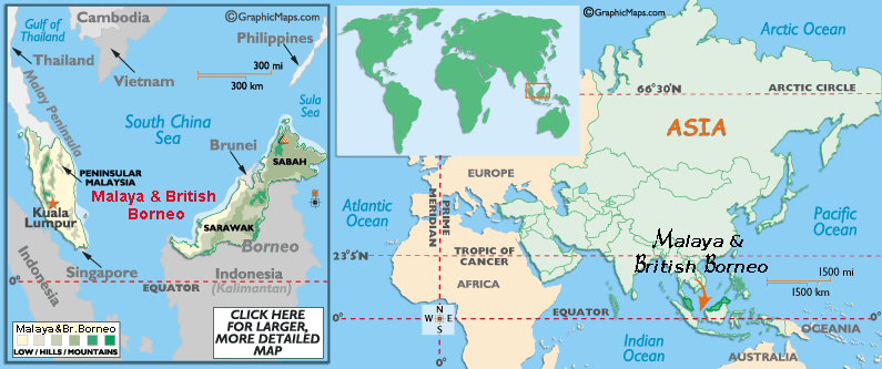 Mappa della Malacca e del Borneo Britannico