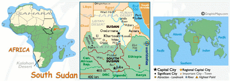 Mappa del Sudan del Sud